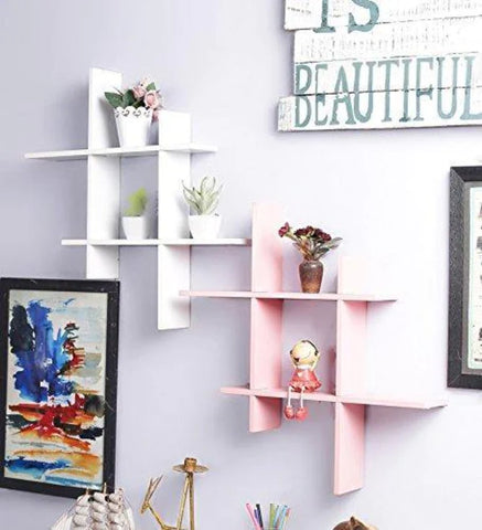 Wall Shelf, Set of 2 (White and Pink)