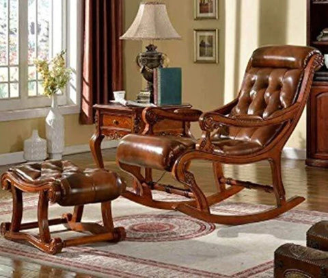 Wooden Royal Carved Rocking Chair With foot Rest