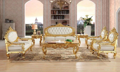Royal Antique Gold Hand Carved 7 Seater Sofa Set