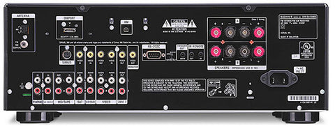 Back of home theater tuner showing XM port