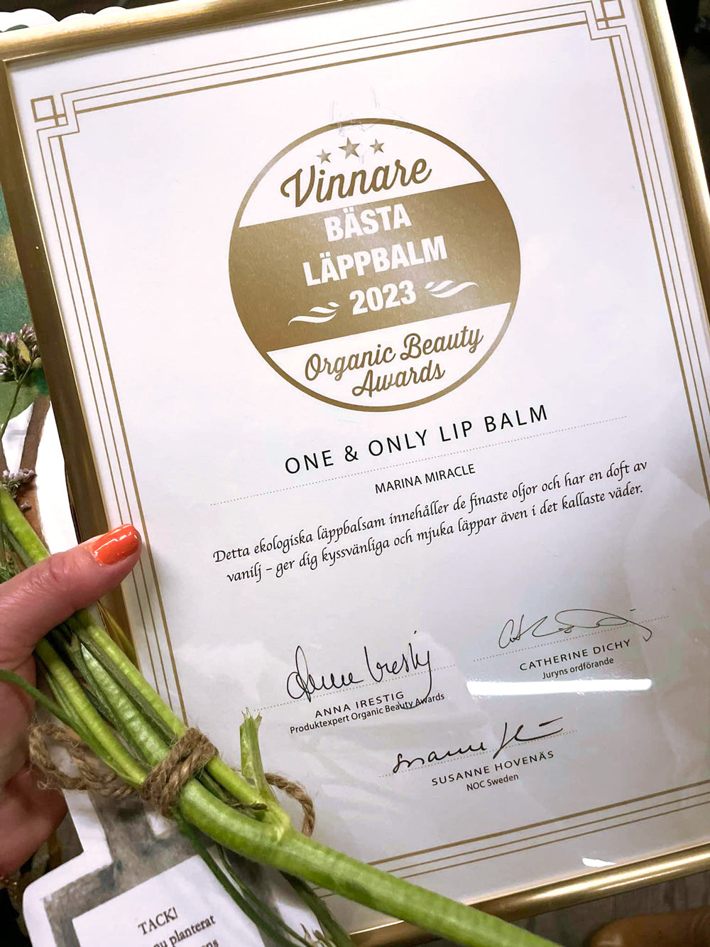 Organic beauty awards pris for one & only lip balm