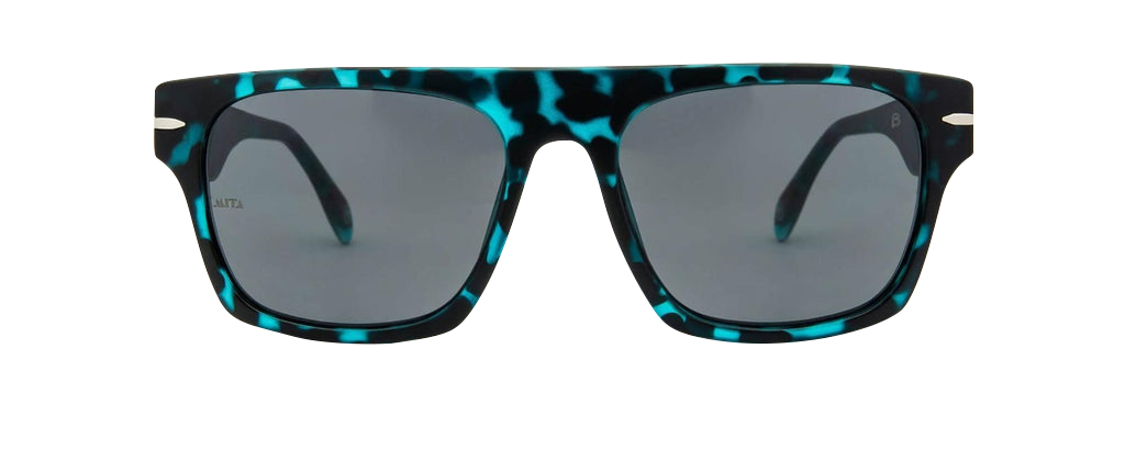 Black sunglasses with neon blue pattern rims