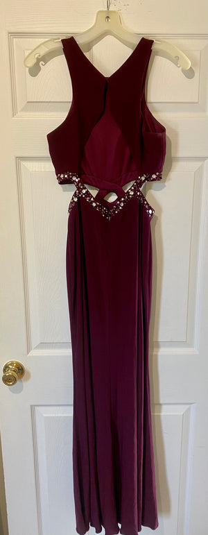 CASS100-D Long Burgundy Gown. Size 3 - K&K Bridal LLC
