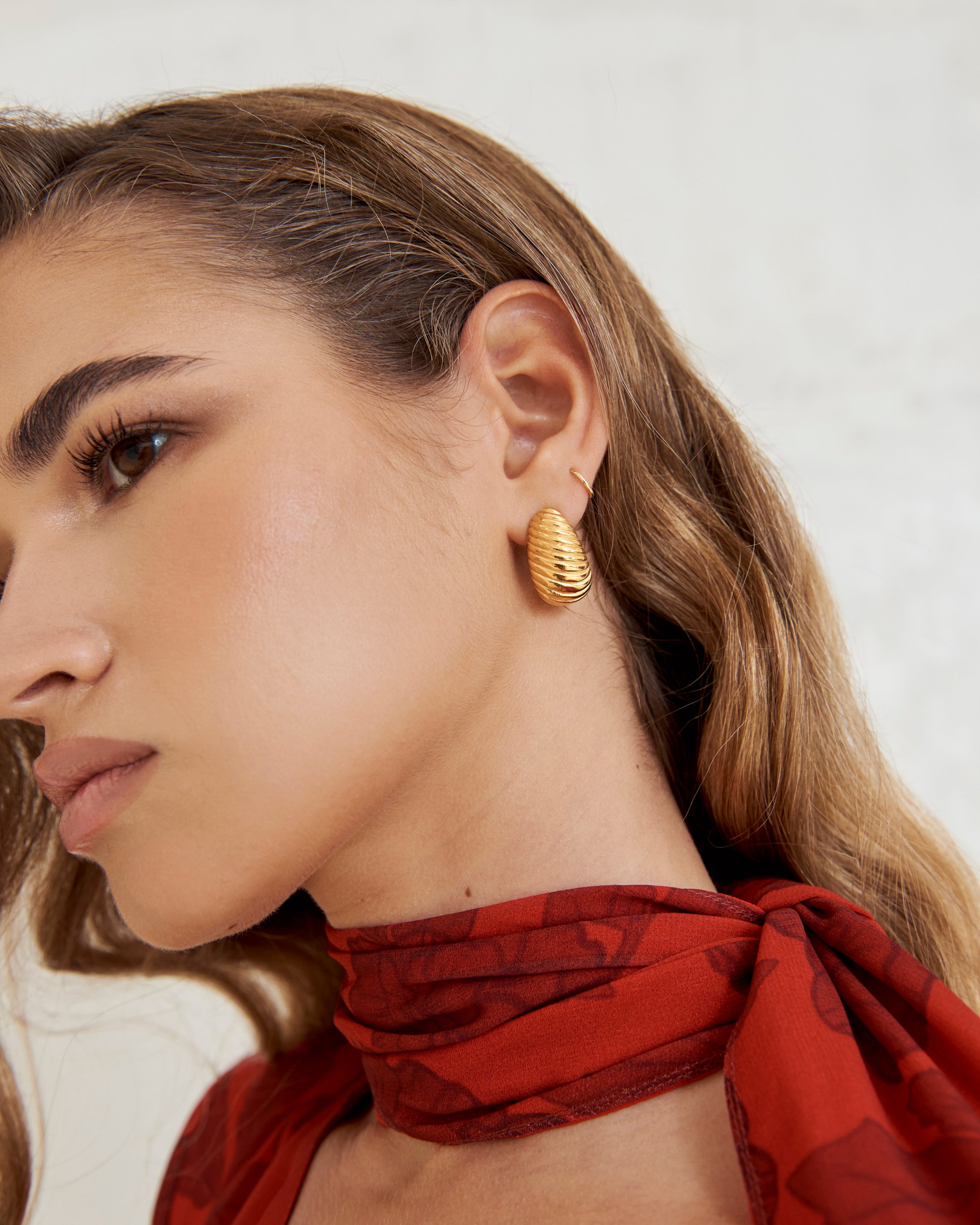 Semi-hoop Relief Gold Earrings