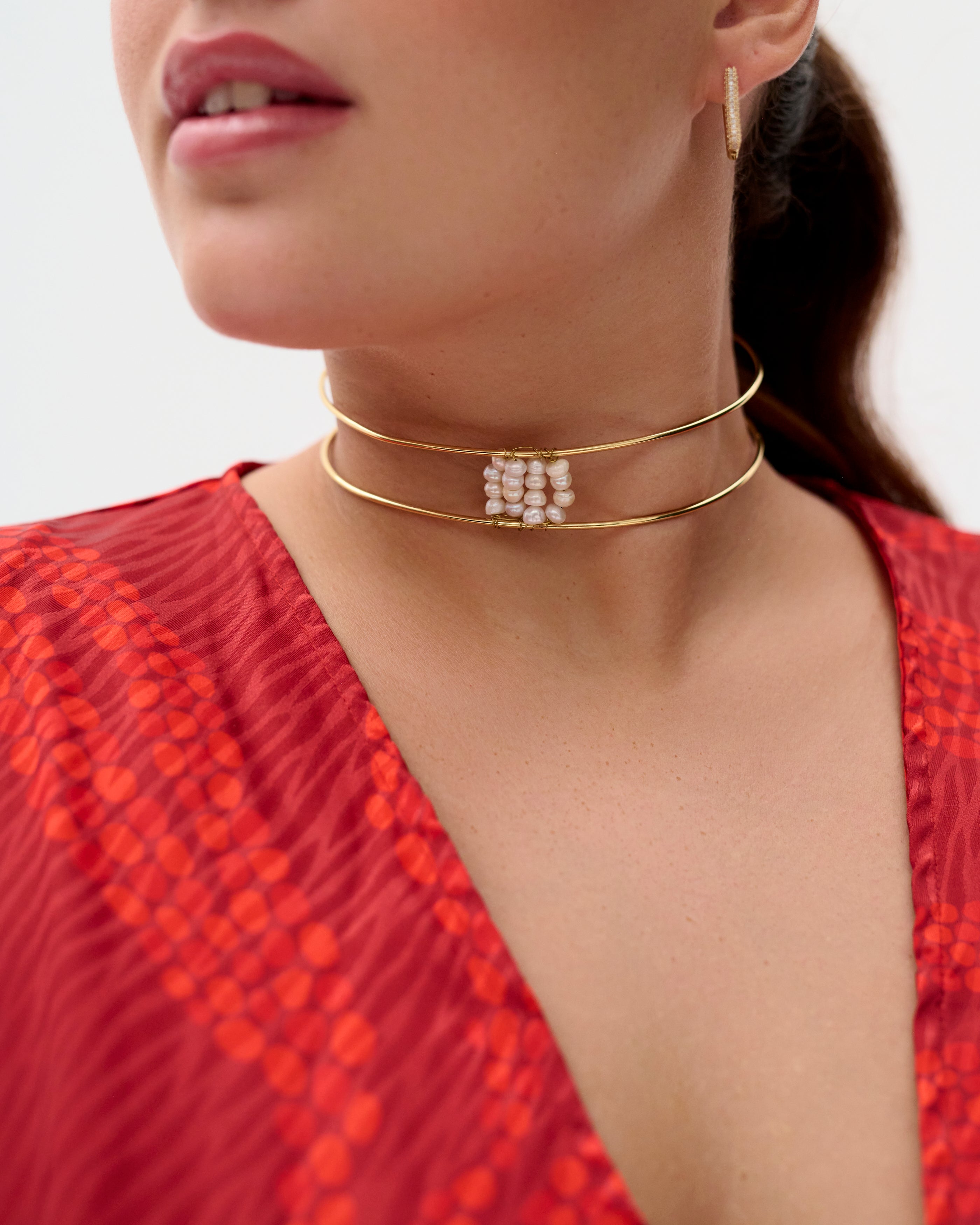 Double-Hoop Gold Pearl Choker by Olivia & Cloe