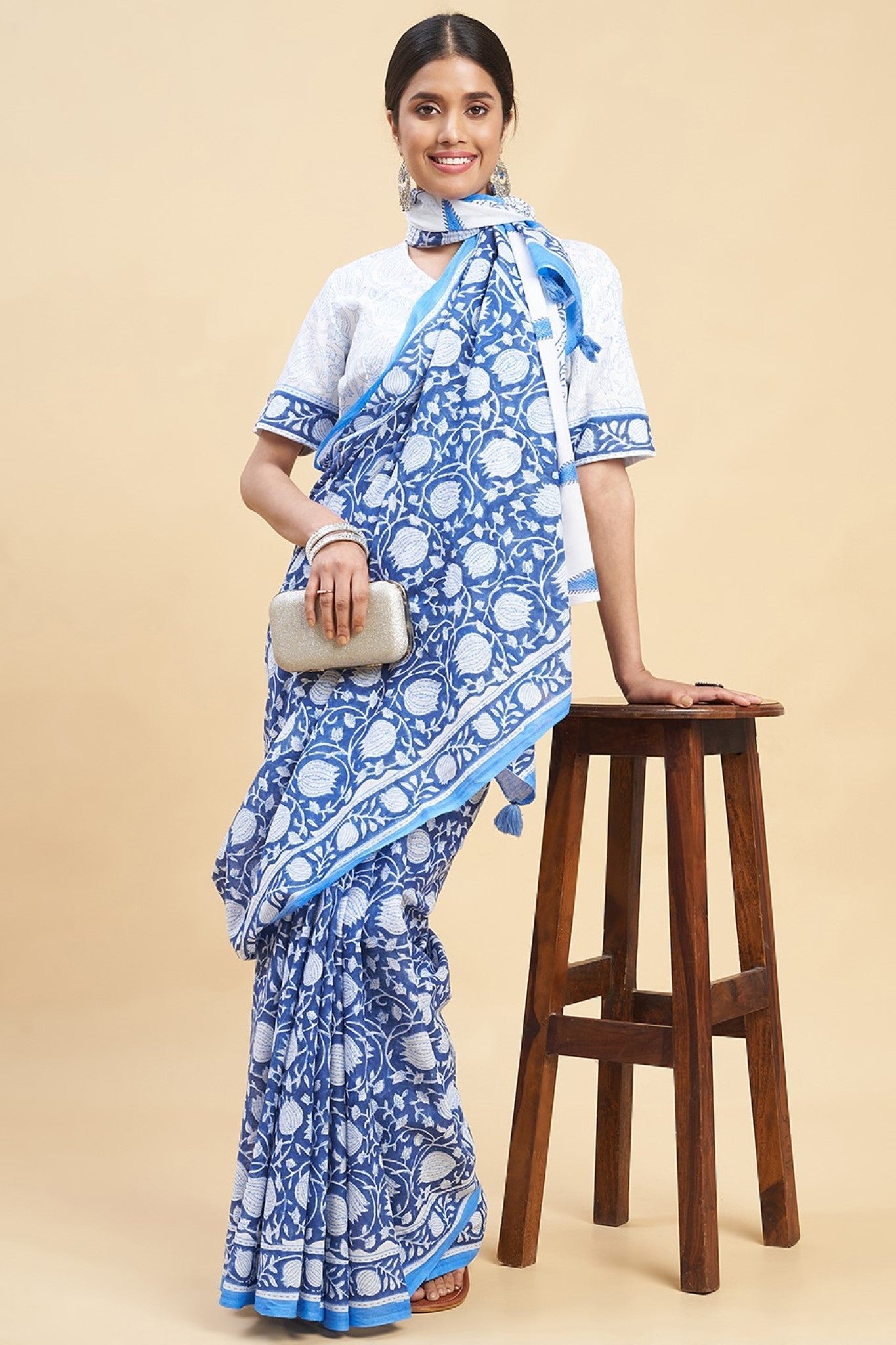 Buy Sooti Syahi The Evening Breeze Handblock Print Mul Mul Cotton Saree  Online – Okhaistore