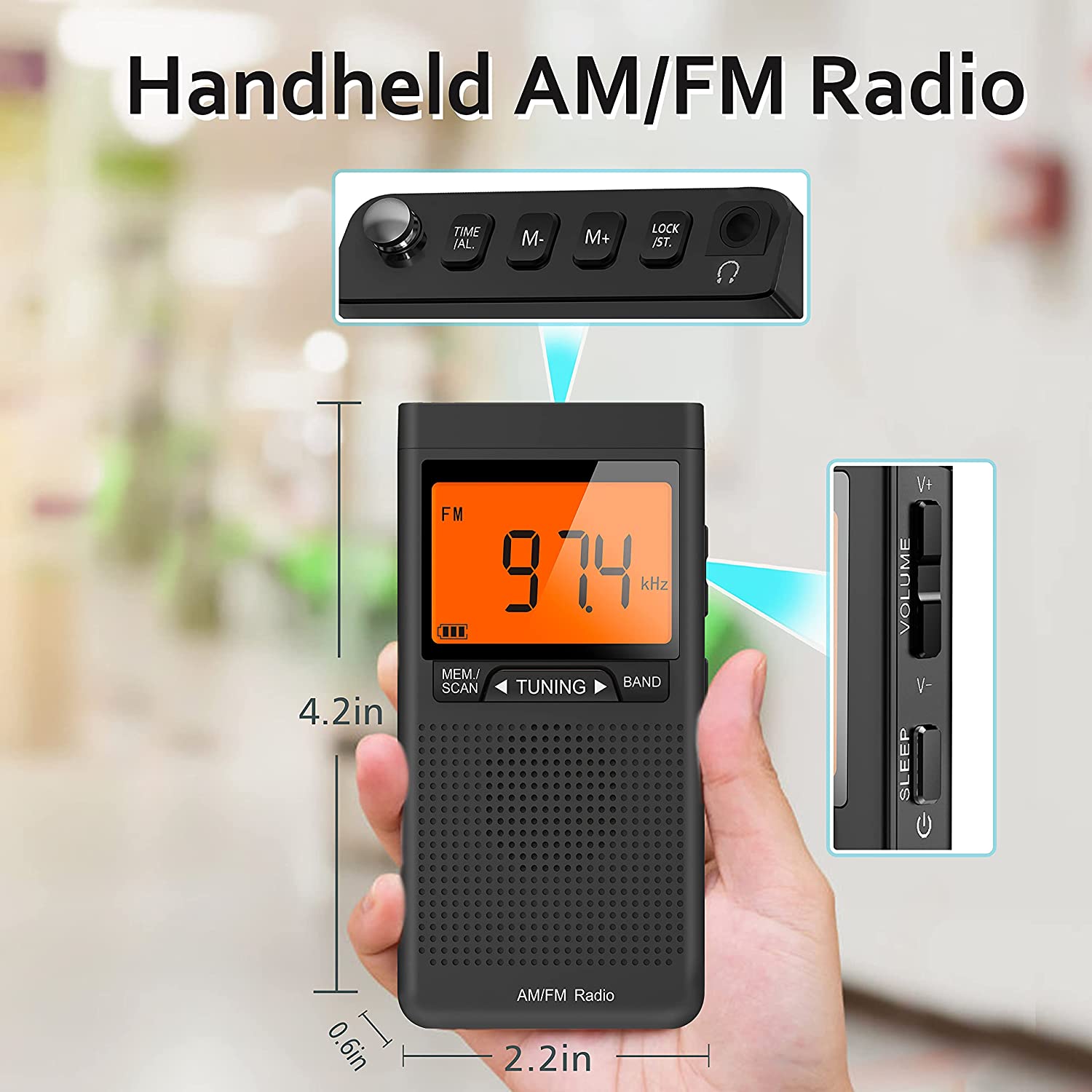 NOAA Weather AM FM Radio portátil funciona con 2 pilas AA con auriculares  estéreo, pantalla LCD, reloj despertador digital, temporizador de sueño, la