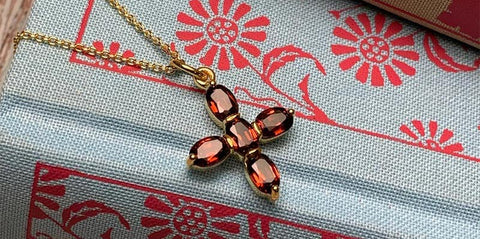 Exclusive Elizabeth Bennet Inspired Garnet Cross Necklace