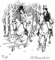 Mr. Bingley and Mr. Darcy arriving at Longbourn, by Hugh Thompson, 1894