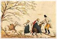 A misery of human life--after an hour's perseverance, lash--obliged to give up--and return back. Harriet and Di in this predicament. From 'Mrs. Hurst, Dancing' by Diana Sperling, 1812-1823