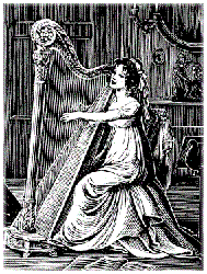 Jeune femme à sa harpe