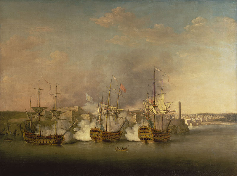 The bombardment of Marro Castle on Havana - Lindsay is being rowed out from the Trent to take command of the Cambridge, right