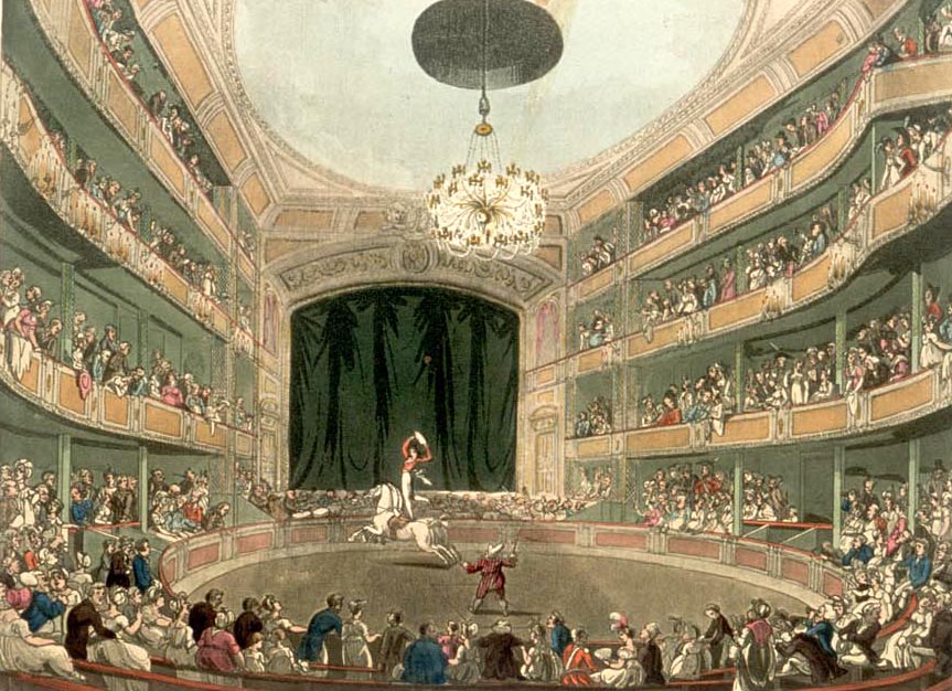 Astley's Amphitheatre in London circa 1808. From the Microcosm of London.