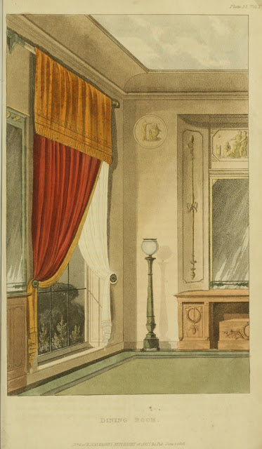 Un échantillon de salle à manger Regency du référentiel d'Ackermann, 1816.
