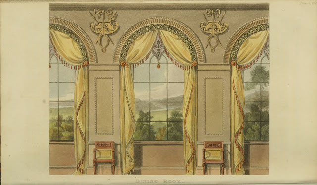 Un autre échantillon de murs et de rideaux Regency du référentiel d'Ackermann, 1816.