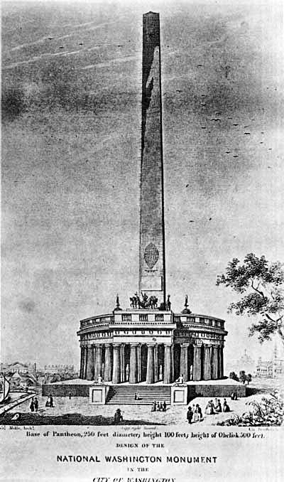 Croquis du Washington Monument proposé par l'architecte Robert Mills (vers 1836)