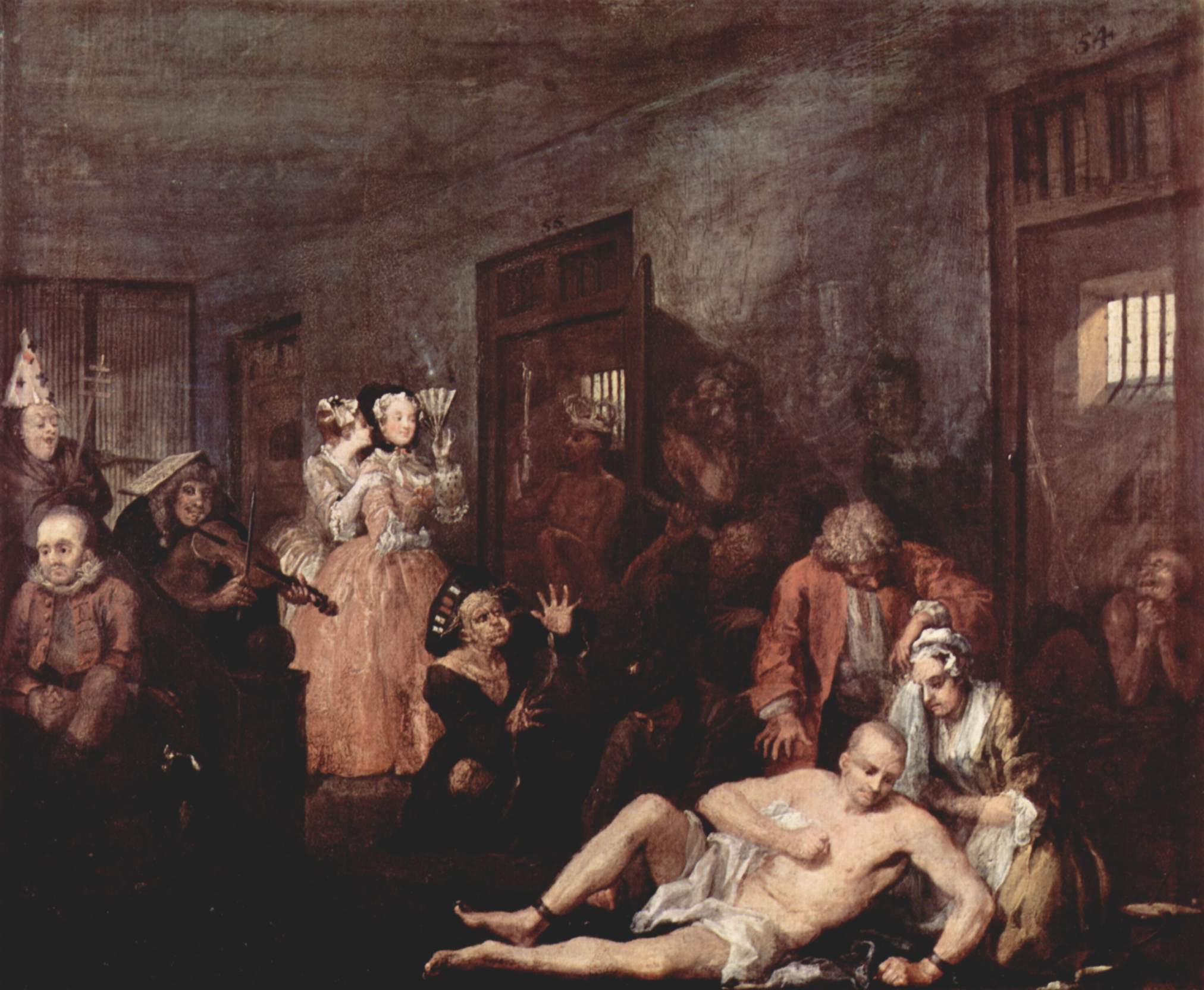 Eighteenth century Bethlem was most notably portrayed in a scene from William Hogarth's A Rake's Progress (1735), the story of a rich merchant's son, Tom Rakewell whose immoral living causes him to end up in Bethlem. 