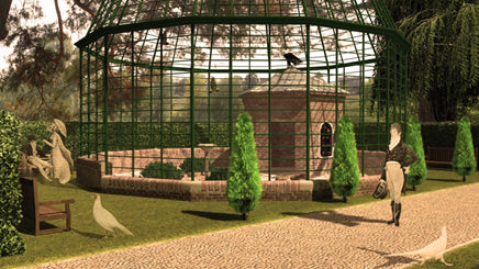 Une photo en «réalité augmentée» illustrant la conception possible de la volière de Lord Ongley, désormais disponible sur la nouvelle (et gratuite) application pour smartphone du Swiss Garden.