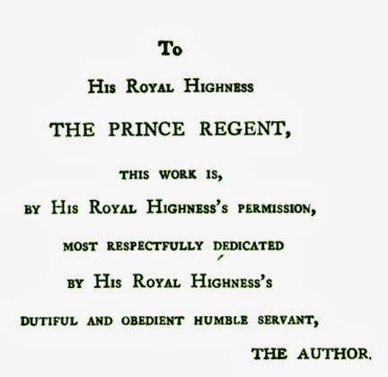 The inscription dedicating the novel Emma to the Prince Regent.