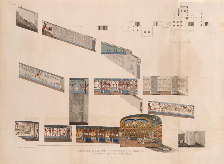 Een tekening van het interieur van de tombe, toegeschreven aan Balzoni.