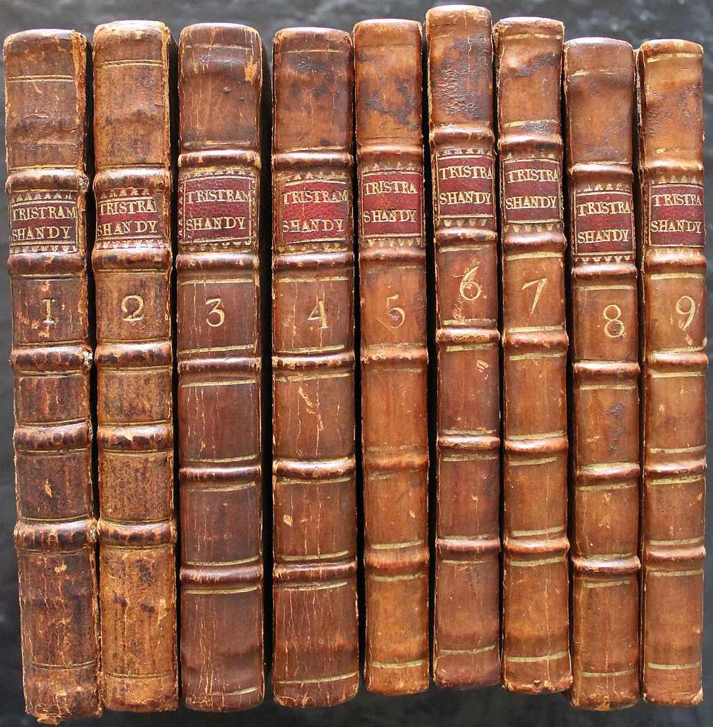 Tristram Shandy First edition spines by The Laurence Sterne Trust - This file was donated by the Laurence Sterne Trust as part of the Yorkshire Network GLAMwiki. The Trust runs Shandy Hall, Sterne's home in Coxwold, Yorkshire