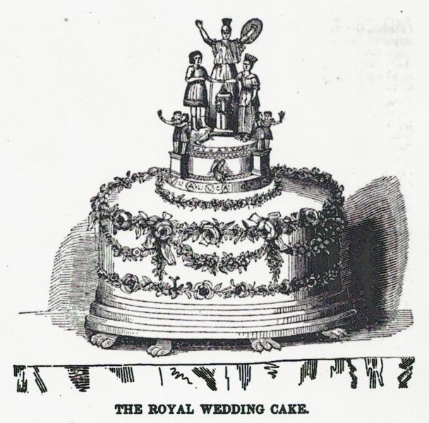 A period depiction of Queen Victoria's wedding cake.