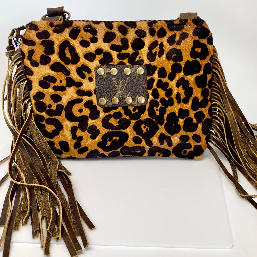 Leopard Hair on Hide 'Jordan' Crossbody with Genuine LV Patch by