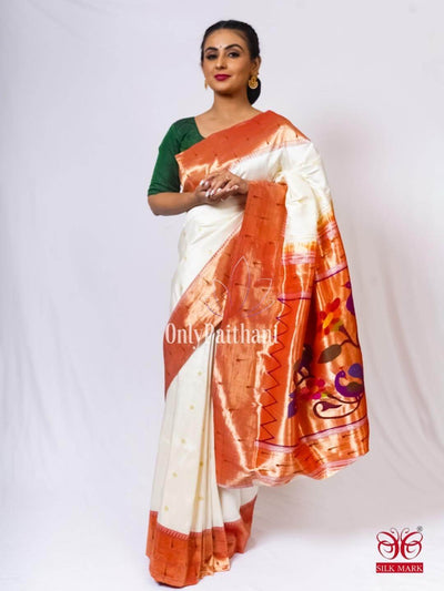 Glowing like an ethereal pearl, this cream paithani tissue saree is a  masterpiece which took over a year to weave… | Elegant saree, Long dress  design, Saree designs
