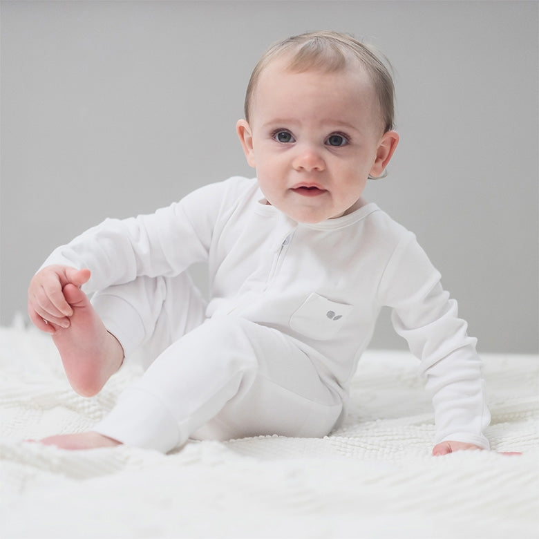 Baby Sleepsuits | White Baby Grows | Little Seeds