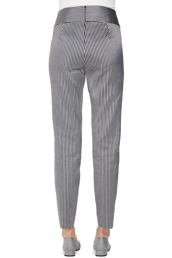 black trousers with silver stripe