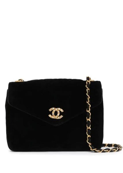 Vintage CHANEL Quilted Rhinestone CC Crossbody Bag (Black) - Milk Boutique