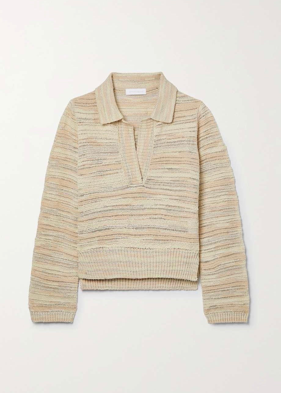 Lara Textured Stripe L/S Polo (Shell Biscotti) - Milk Boutique