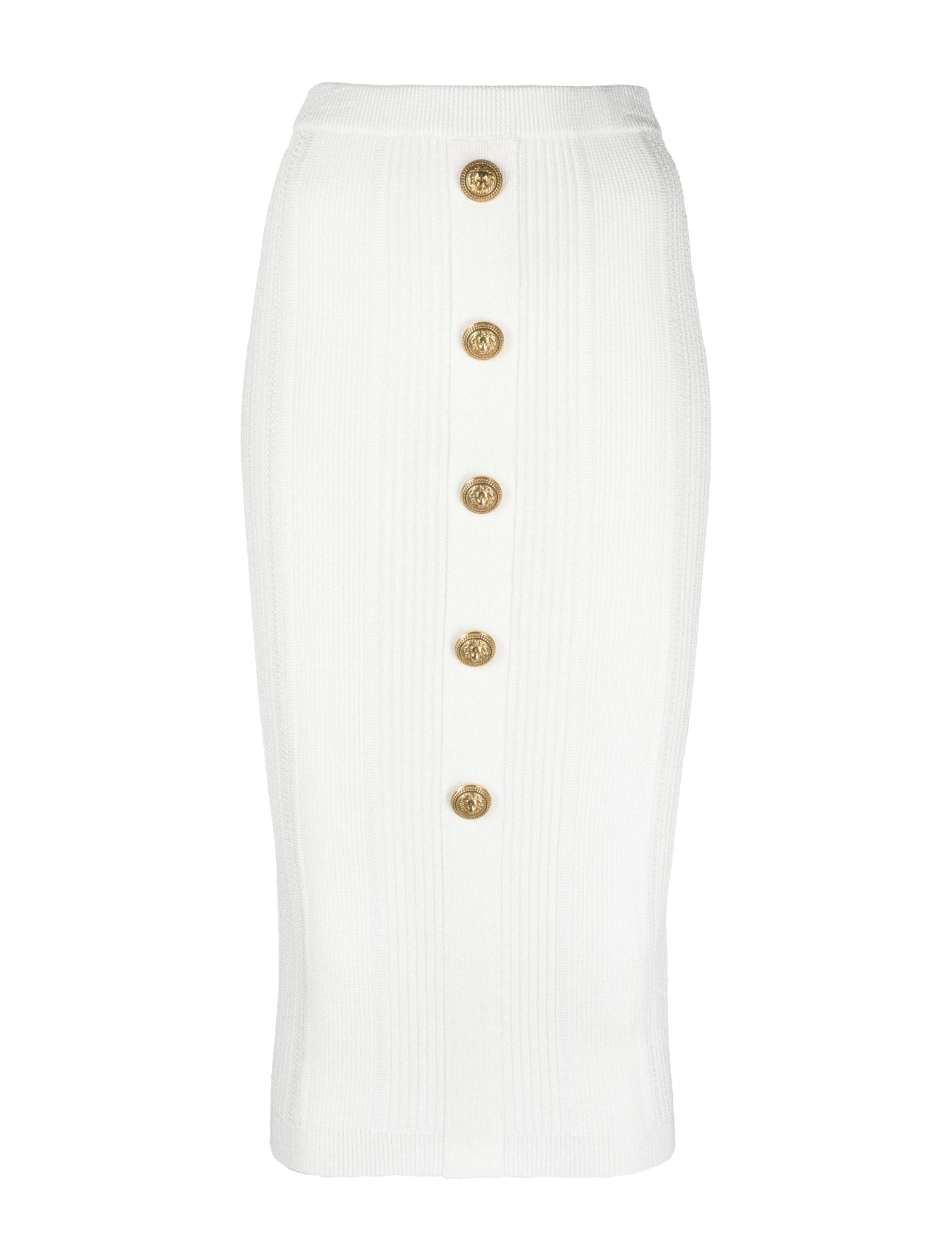 Balmain Ribbed-knit Midi Skirt In White