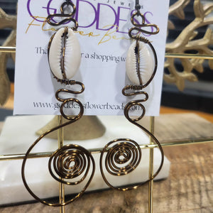 Cowrie Shell Spiral Earrings - Goddess Flower Beads