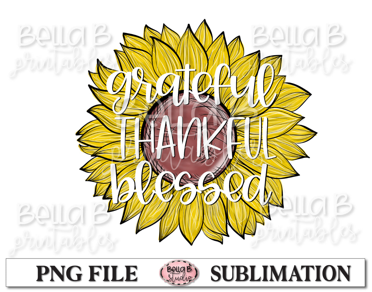 Download Grateful Thankful Blessed Sunflower Sublimation Design ...