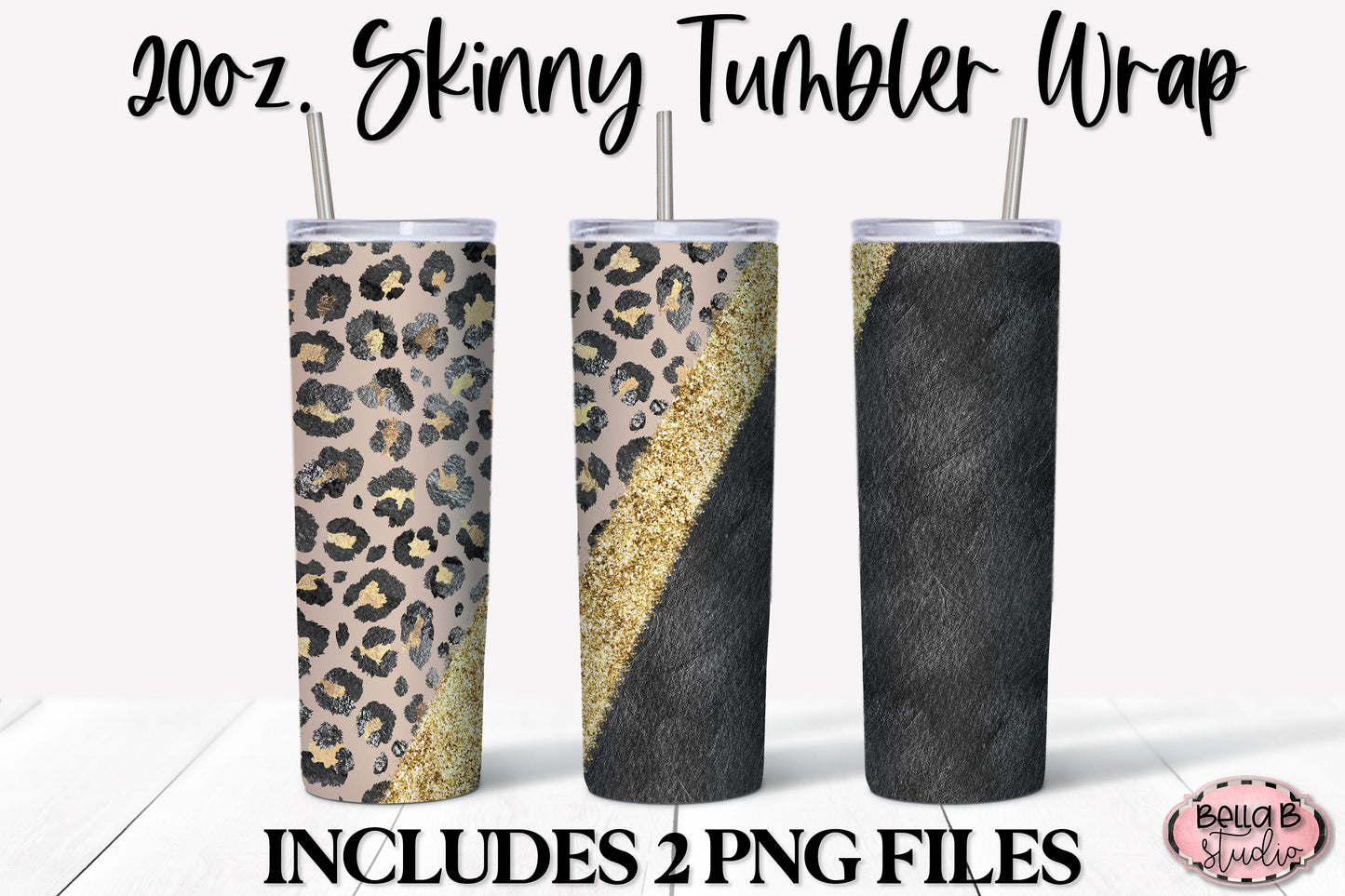 Black and Gold Glitter Leopard 20 oz Skinny Tumbler Design