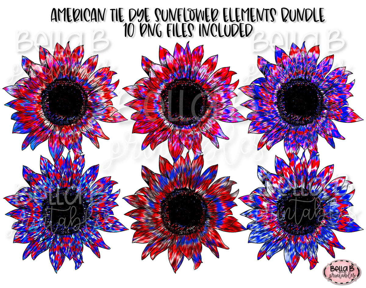 Download Patriotic, Tie Dye American Sunflower Sublimation Elements ...