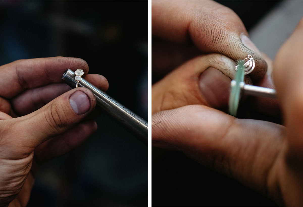 Jewellers hands working on jewellery