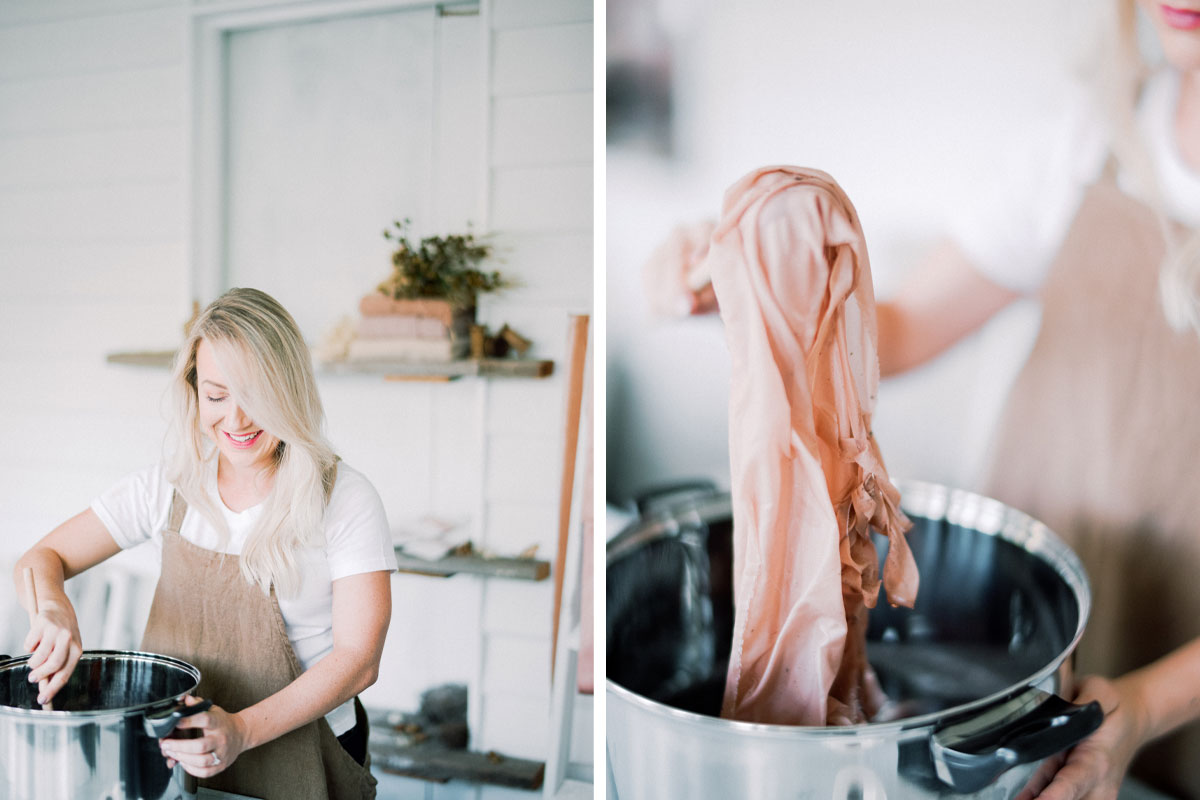Lauren from Silk and Bramble naturally dying her silk in a steel pot