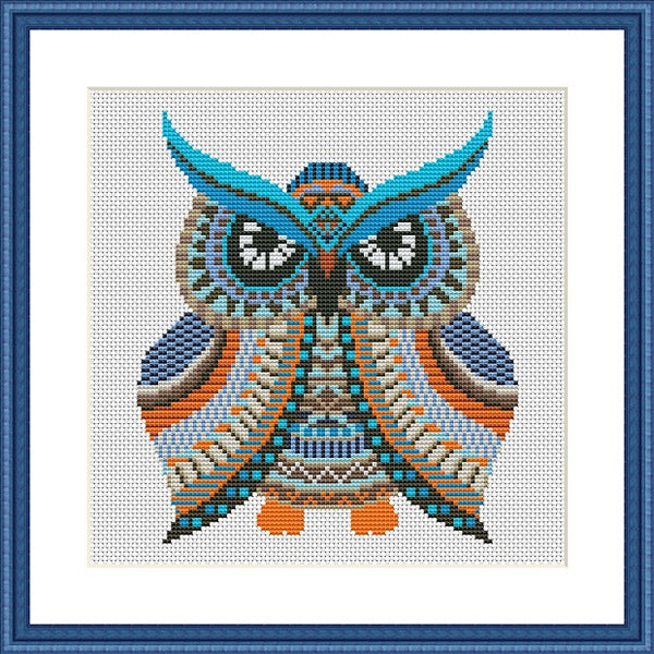 Cute owl mandala free cross stitch embroidery pattern