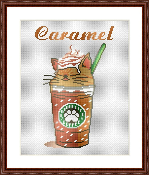 Caramel cat free cross stitch pattern