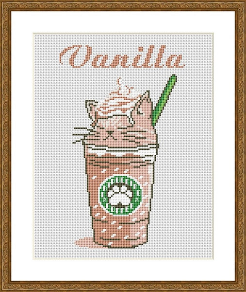 Vanilla coffee cat funny free cross stitch pattern