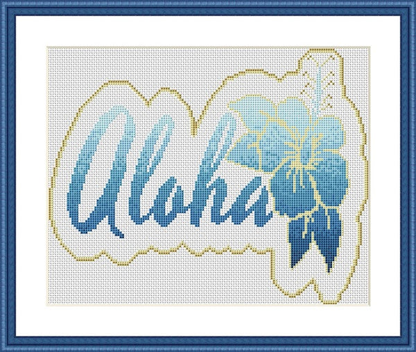 Aloha gradient typography free cross stitch hand embroidery pattern