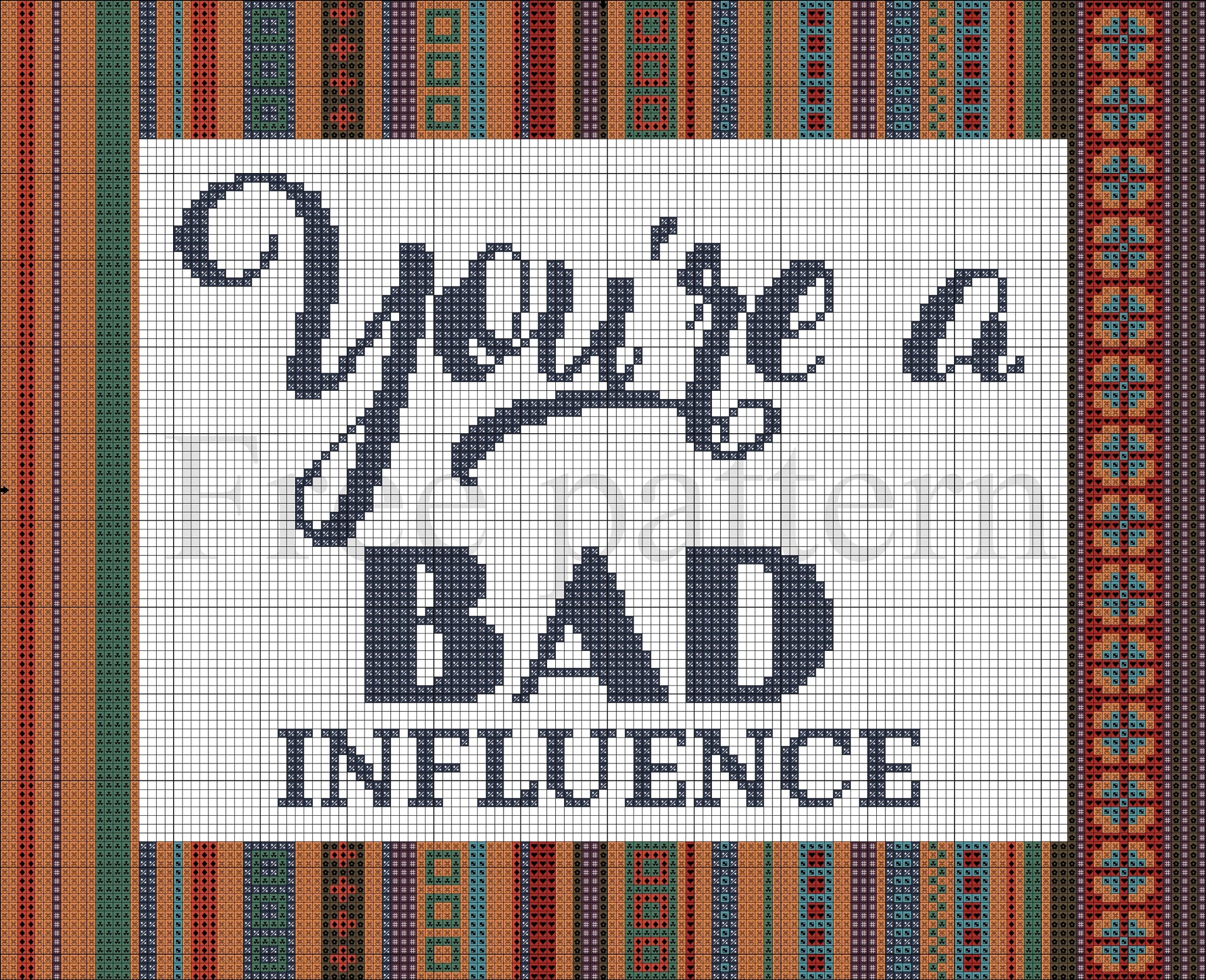 You are a bad influence funny free cross stitch pattern - Tango Stitch
