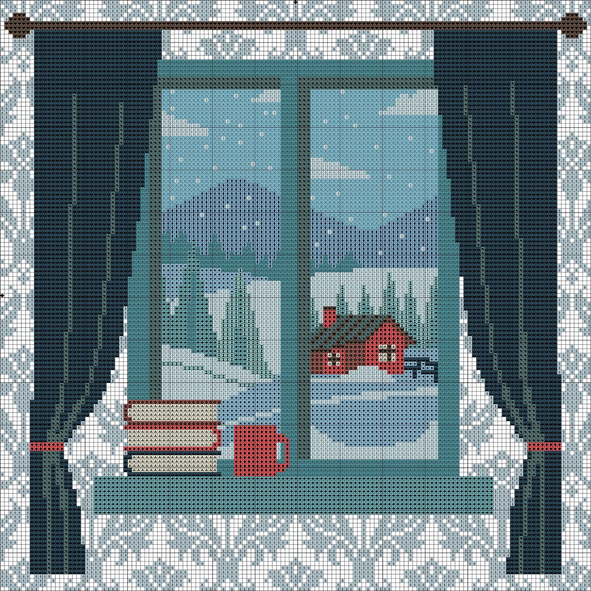 Winter window landscape cross stitch pattern
