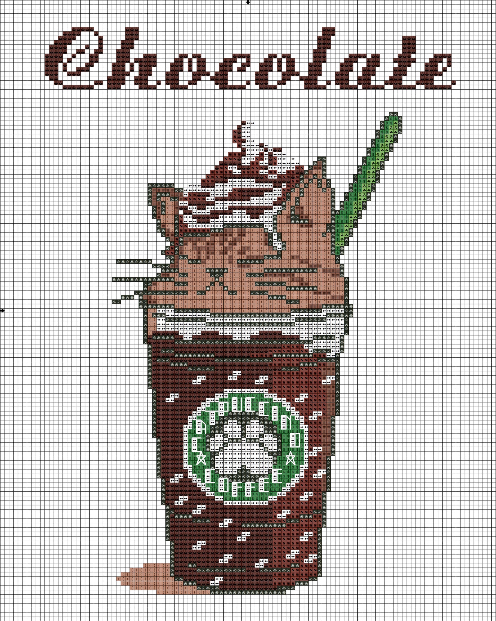Chocolate coffee cat free cross stitch pattern