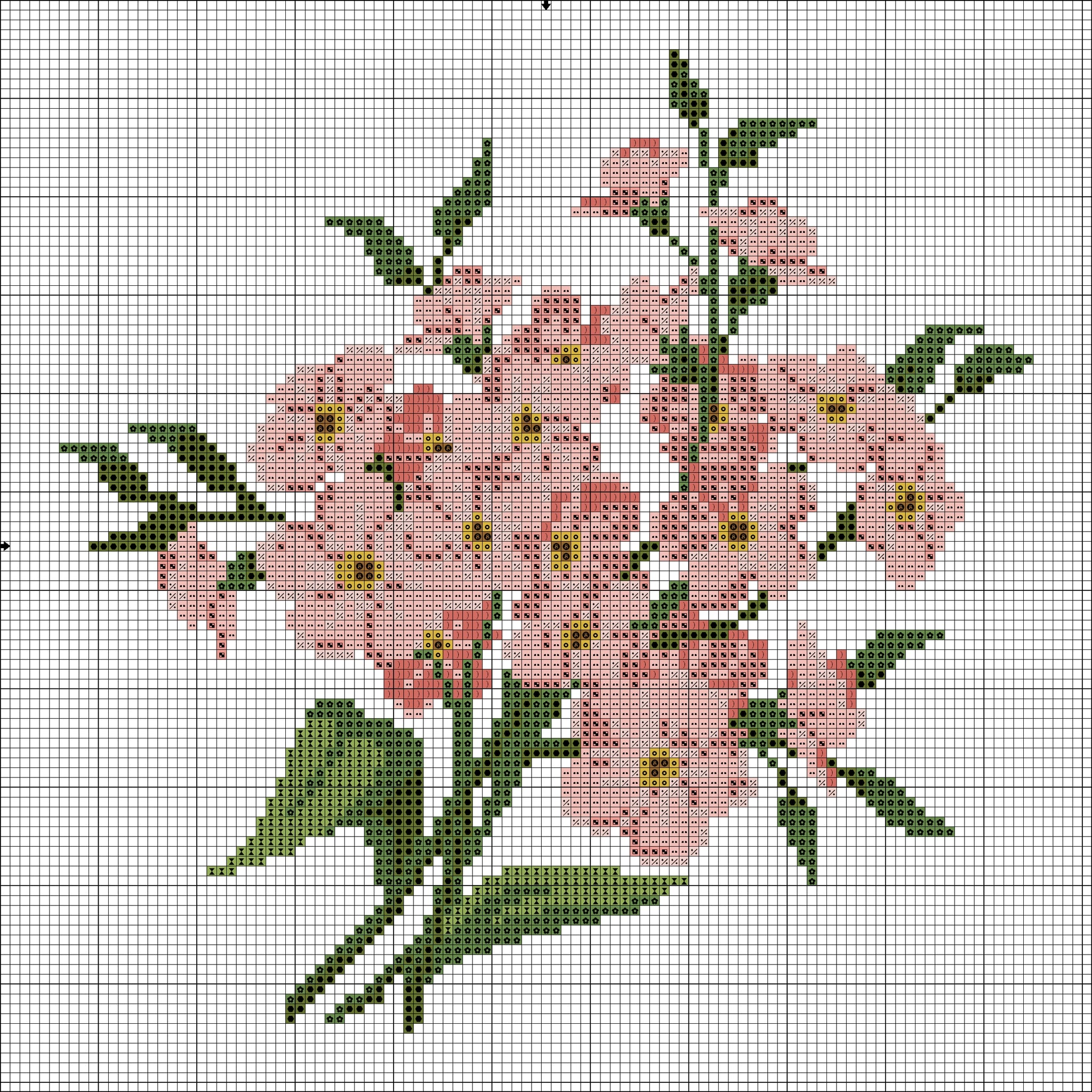 Pink flower bouquet free cross stitch pattern
