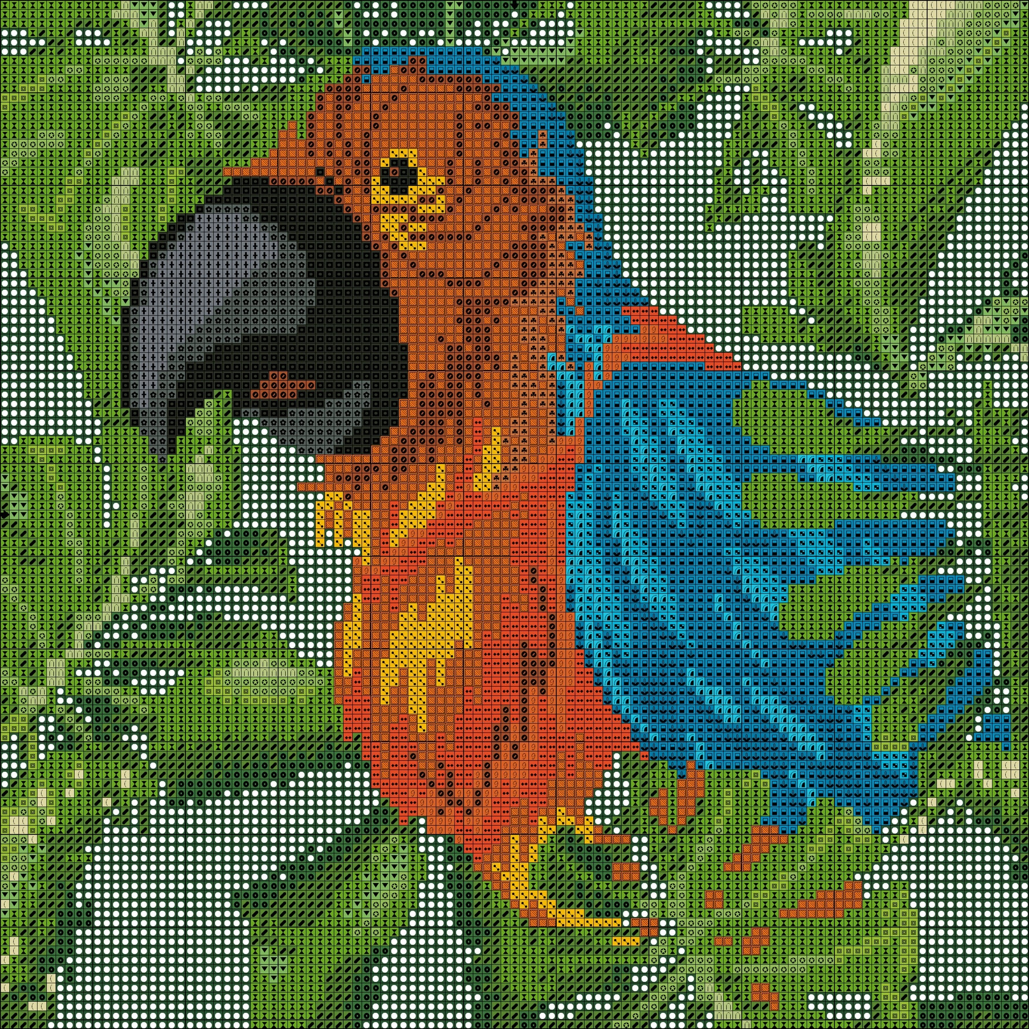 Cute green parrot free bird animals cross stitch embroidery design