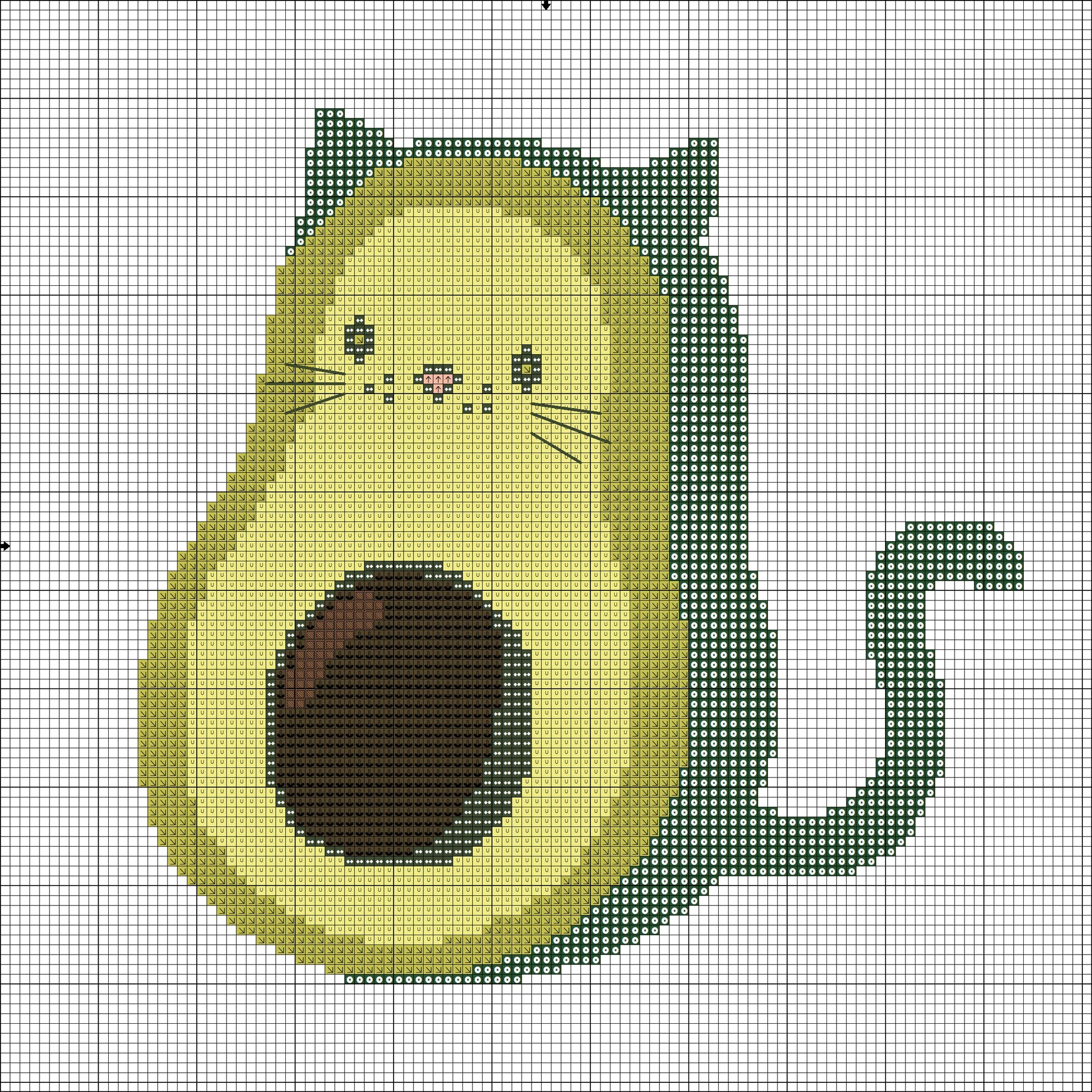 Avocato cute animals free cross stitch pattern