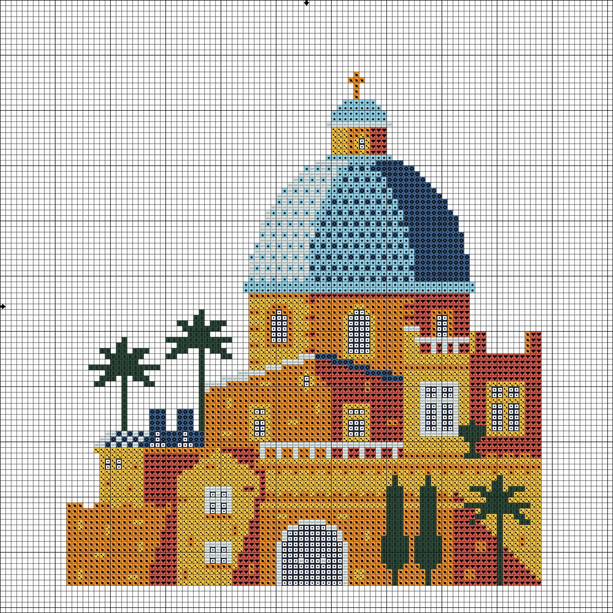 Mediterranean cathedral cross stitch pattern